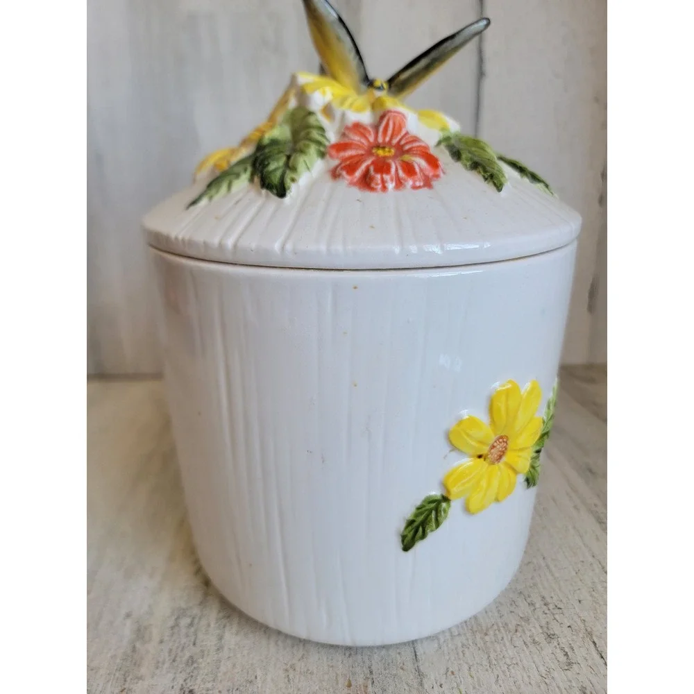 Vintage 3D butterfly kitchen canister jar unique floral home decor lidded - Picture 10 of 14